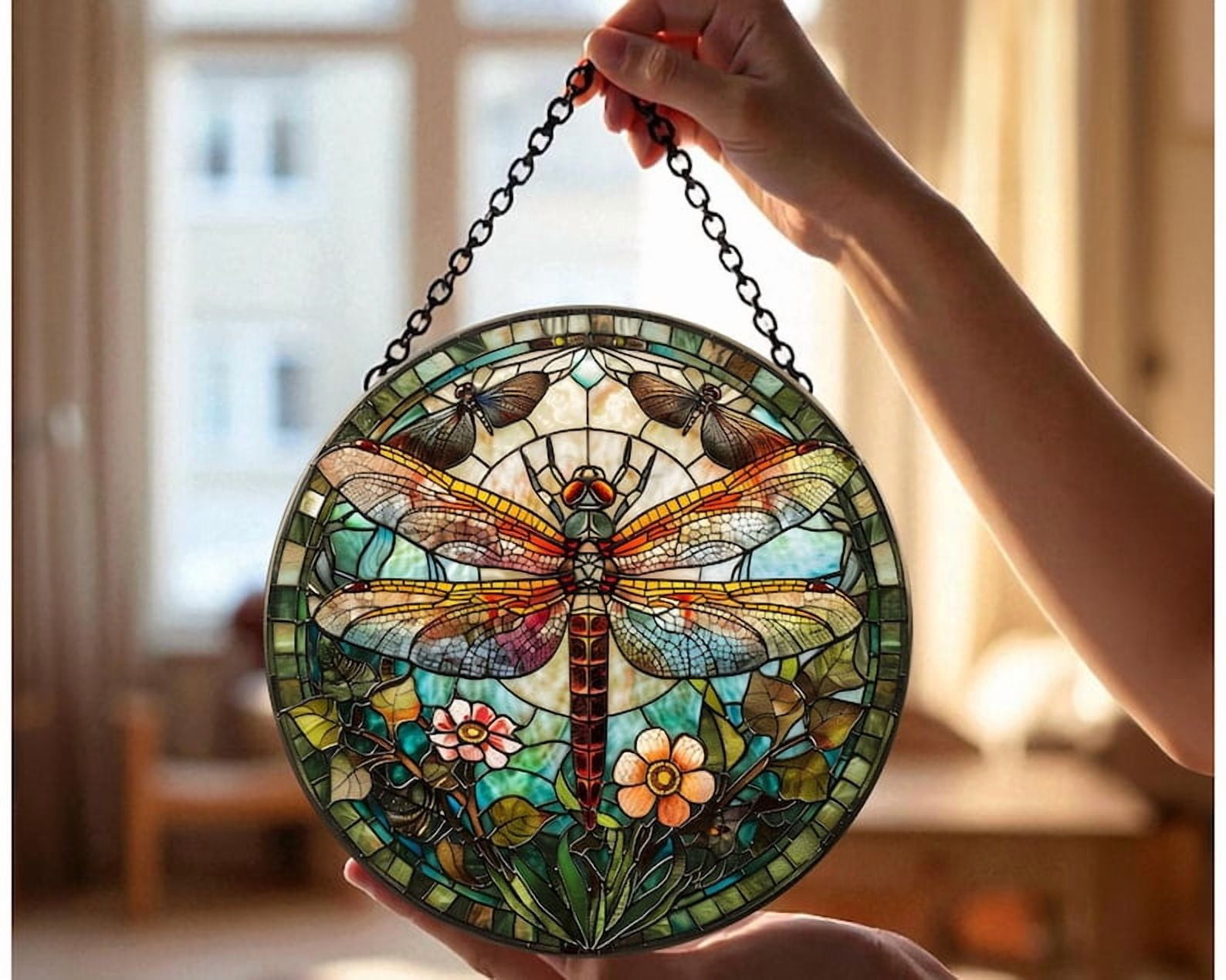 Dragonfly Memory Stained Glass Suncatcher, Floral Dragonflies ...