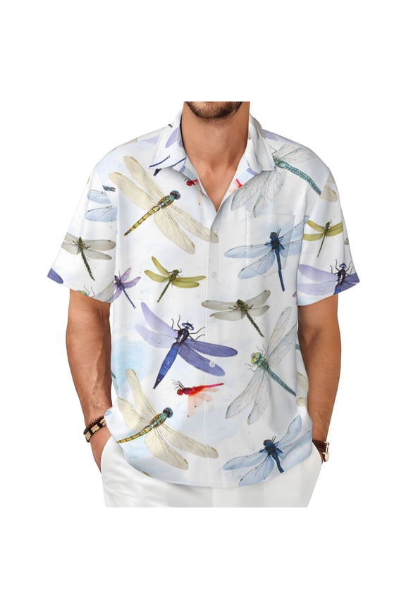 Dragonfly Men'S Short-Sleeved Shirts with All-Over Prints for Indoor and Outdoor Wear