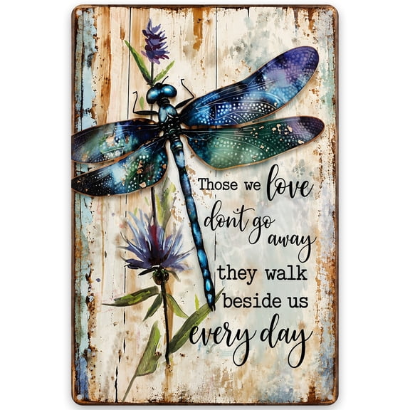 Dragonfly Metal Wall Decor Sign 8x12 Inch - "Those We Love" Inspirational Quote - Rustic Vintage Style for Home Indoor Outdoor Use - Easy Hanging with Pre-Drilled Holes - Weather Resistant Finish