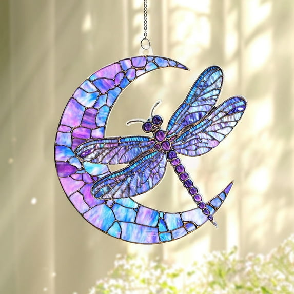 Dragonfly Moon Suncatcher: Acrylic Window Hanging