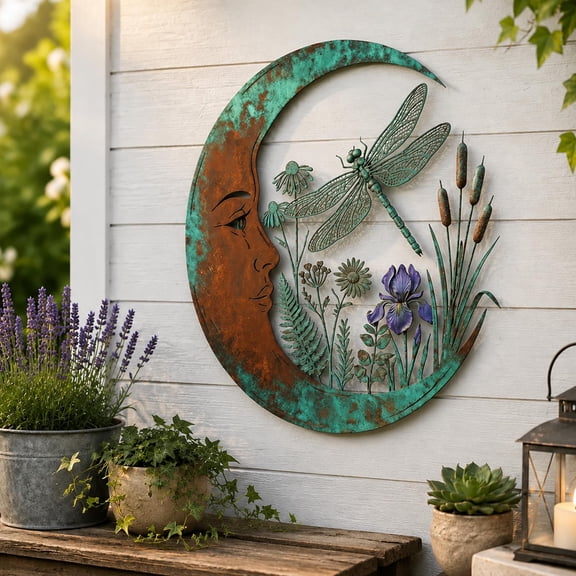 Dragonfly Moon Wall Decor,All-Metal Art Wall