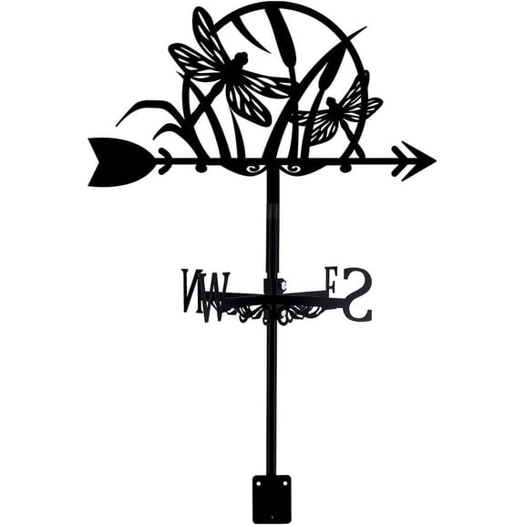 Dragonfly Moon Weather Vane Wrought Iron Wind Vane Garden Weathervane Wind Direction Indicator for Outdoor Roof Paddock Decoration Metal Black
