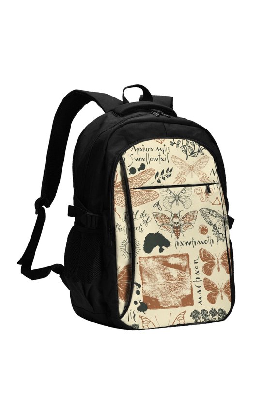 Dragonfly Moth Vintage Butterfly Laptop Backpack with USB Charging Headphone Port Casual Daypack Bag College Business Travel