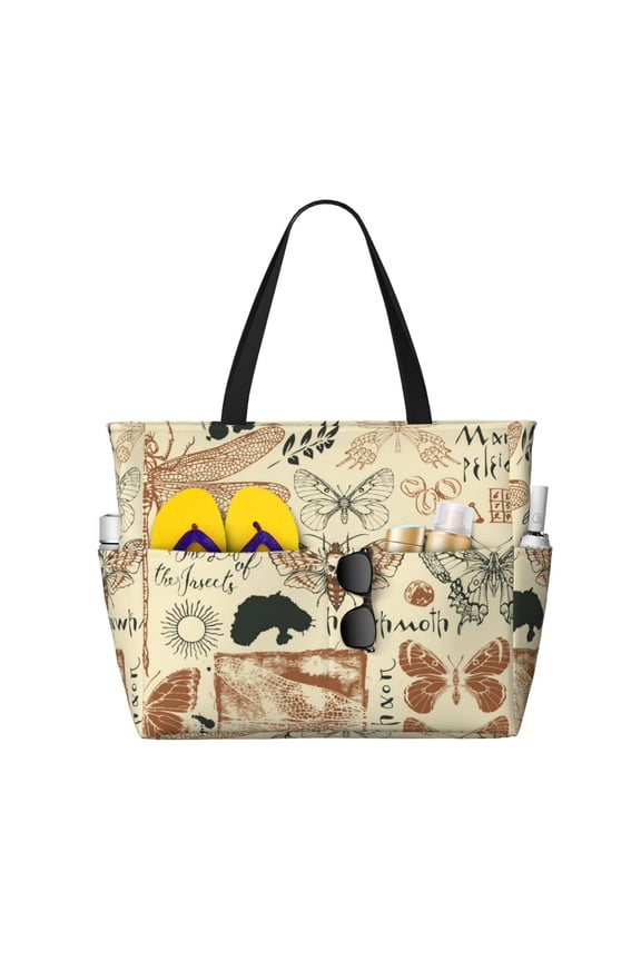 Dragonfly Moth Vintage Butterfly Large Capacity Beach Travel Tote Bag Shoulder Handbag for Gym Camping Shopping
