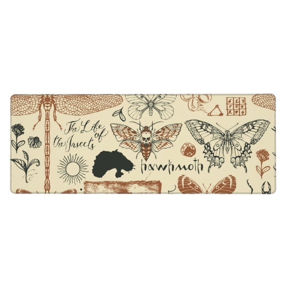 Dragonfly Moth Vintage Butterfly Mouse Pad Extended Large Gaming Mousepad Non-Slip Rubber Big Keyboard Desk Mat 31.5 X 11.8 Inch