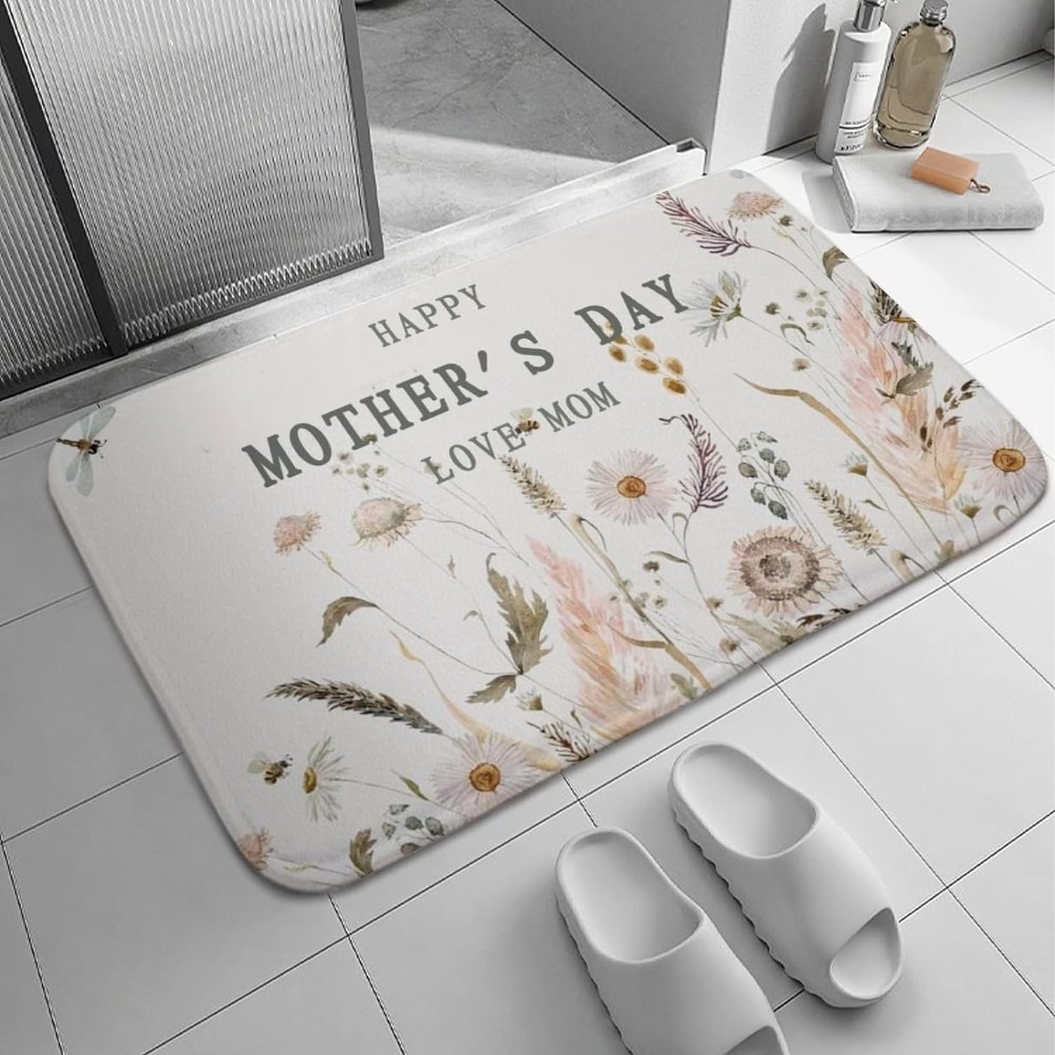 Dragonfly Mother's Day Mother's Day Kitchen Rugs Flowers Doormat Bath