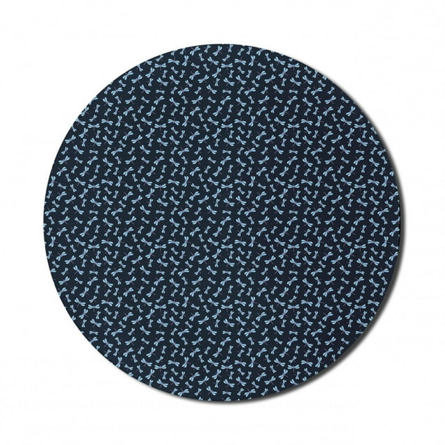 Dragonfly Mouse Pad for Computers, Cold Toned Continuous Pattern of Nature Insect Minimalist Style Pastel Wings, Round Non-Slip Thick Rubber Modern Gaming Mousepad, 8" Round, Night Blue, by Ambesonne