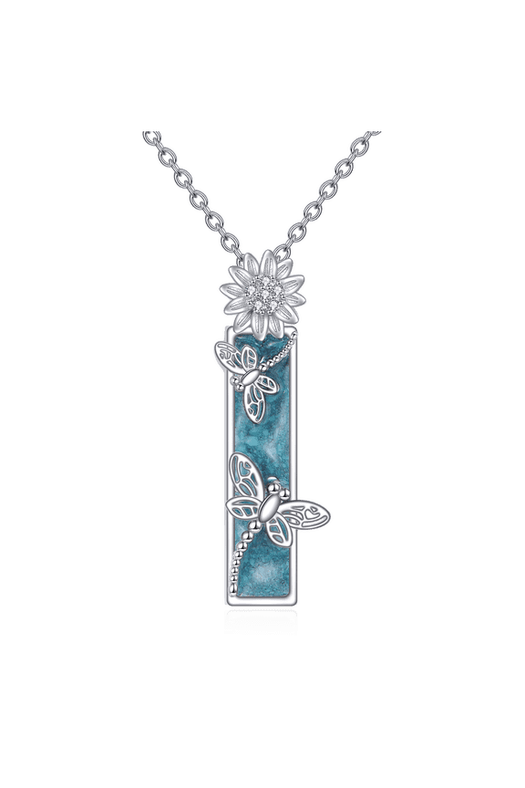 Dragonfly Necklace 925 Sterling Silver Dragonfly and Sunflower Pendant Necklace Animal Jewelry Gifts for Women