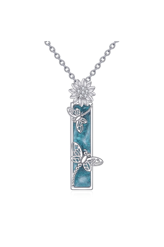Dragonfly Necklace 925 Sterling Silver Dragonfly and Sunflower Pendant Necklace Animal Jewelry Gifts for Women