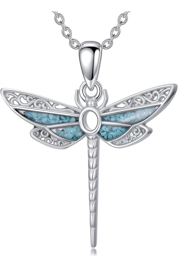 Dragonfly Necklace 925 Sterling Silver Turquoise Dragonfly Pendant Necklace Turquoise Jewelry Gifts for Women
