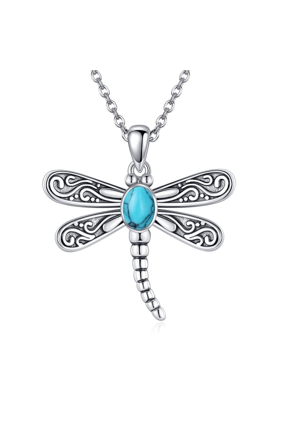 Dragonfly Necklace 925 Sterling Silver Turquoise Dragonflys Pendant Necklace Jewelry for Women Gifts