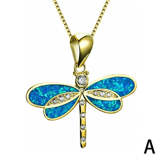 Dragonfly Necklace Pendant Choker For Women Girls White Gold Blue Silver Y5G3