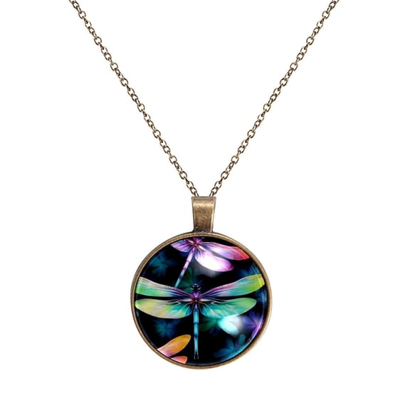 Dragonfly Necklace Personalized Custom Photo Round Pendant Adjustable Stainless Steel Necklaces with Gift Box for Men Women Mothers Valentine's Jewelry Gift