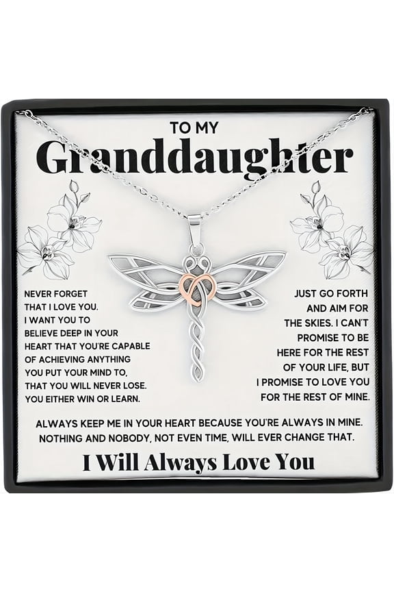 Dragonfly Necklace With Lettering For My Granddaughter Best Gift For Birthday Graduation And Christmas,Silver