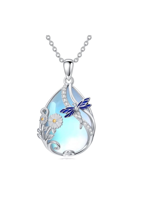 Dragonfly Necklace for Women 925 Sterling Silver Moonstone Pendant Necklace Dragonfly Jewelry Gifts for Women Mom Mother's Day Birthday