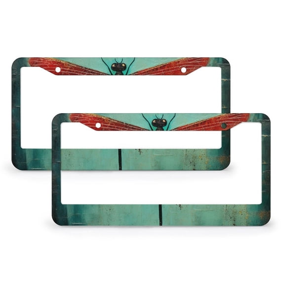Dragonfly On Turquoise License Plate Frame 2 Pack Wild Flower with Color Dragonfly Licenses Plates Frames Front Licenses Plate Covers Car Tag Frame Stainless Aluminum License Plate Frames