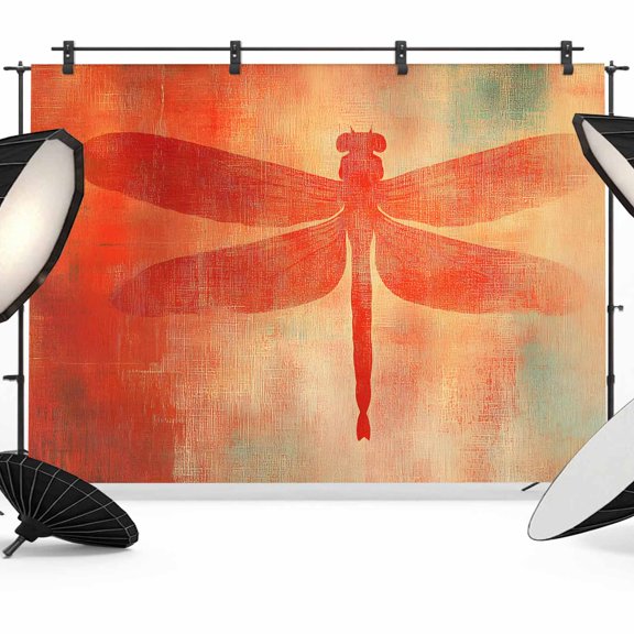 Dragonfly Orange Backdrop for Photography,Fabric Photo Background Backdrop,Abstract Modern Graffiti Painting Art Photo Booth Background for Portrait Photoshoot Video Wedding Decoration Banner 12x8ft