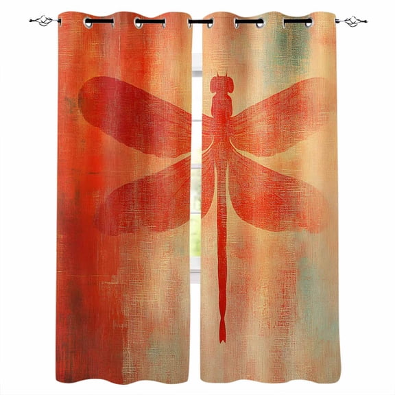 Dragonfly Orange Blackout Curtains 39 Inches Long, Abstract Modern Graffiti Painting Art Thermal Insulated Black Out Curtains, Short Darkening Window Curtain for Cafe Bedroom 27.5"x39" 2 Panels