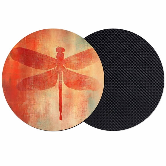 Dragonfly Orange Coasters Set of 2, Abstract Modern Graffiti Painting Art Absorbent Coasters for Drinks, Coaster for Bar Office Dining Coffee Table Accessories Decor, Non Slip Round Desk Coaster