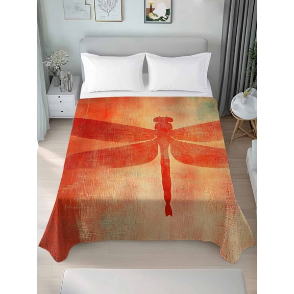 Dragonfly Orange Twim XL Size Flat Sheet, Wrinkleproof & Fadeproof Cooling Flat Bed Sheet Only, Abstract Modern Graffiti Painting Art Breathable Soft Bedding Top Sheets 66 x 102 Inches