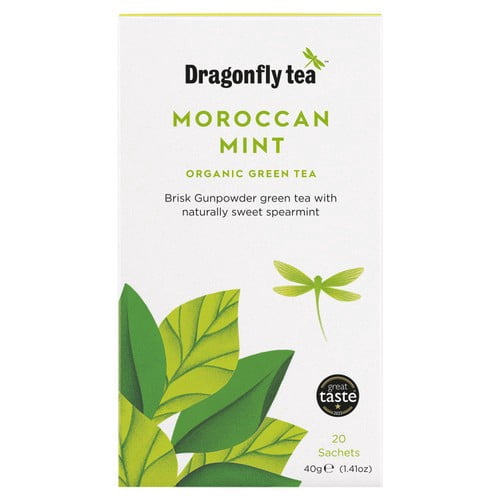 Dragonfly Organic Moroccan Mint Green Tea Bags 20's, British Import (Pack of 3)