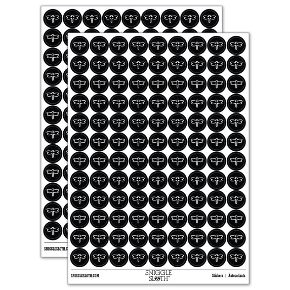 Dragonfly Outline 200+ Round Stickers - Black - Matte Finish - 0.50" Size