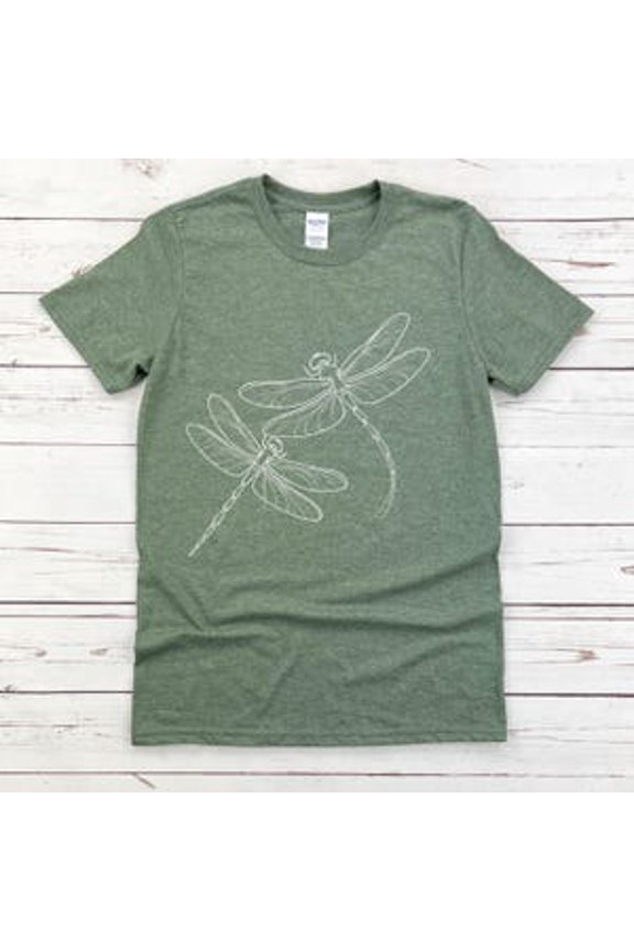 Dragonfly Pair Continuous Outline Art T-Shirt Minimalist Nature Design