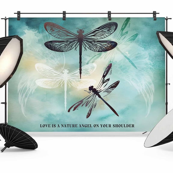 Dragonfly Photography Backdrop 10x8FT, Abstract Animal Teal Green Yellow Gradient Text Photo Backdrops, Background for Photography Studio Photo Studio Background, Back Drop for Photoshoot