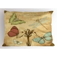 thumbnail image 1 of Dragonfly Pillow Sham Retro Style Butterflies with Flower Petals and Grunge Effects Artwork, Decorative Standard King Size Printed Pillowcase, 36 X 20 Inches, Sand Brown Caramel, by Ambesonne, 1 of 2
