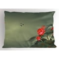 thumbnail image 1 of Dragonfly Pillow Sham Traditional Japanese Painting with Lotus Blooms in Hazy Tones Asian Design, Decorative Standard Queen Size Printed Pillowcase, 30 X 20 Inches, Red Reseda Green, by Ambesonne, 1 of 2