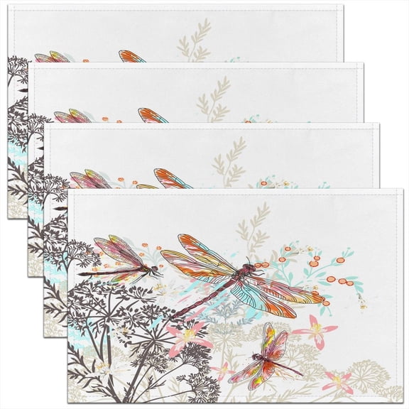 Dragonfly Placemats Set of 4,Gifts for Women Placemats for Dining Table,Animal Botanical Leaf Branches Washable Fabric Decoration Heat Resistant Stain Resistant Foldable Placemat 18"x12"