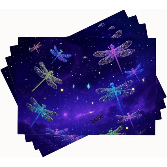 Dragonfly Placemats Set of 4 Magical Dragonflies Table Mats with Non-Slip Heat Resistant Washable Place Mats for Dining Home Kitchen Indoor Outdoor Restaurants 12''x18''