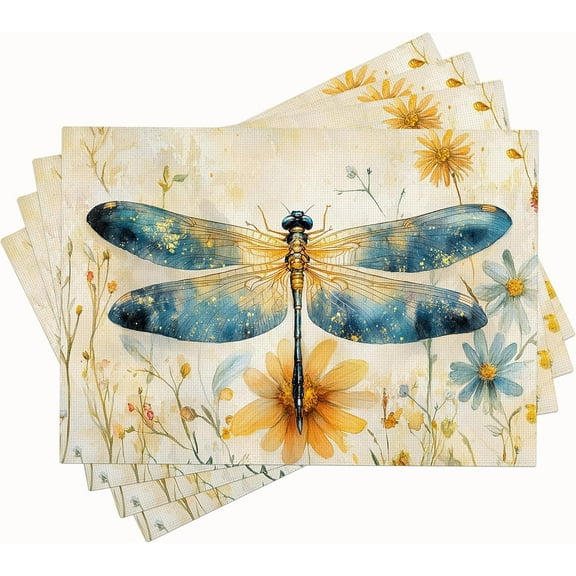 Dragonfly Placemats Set of 4 Dragonfly Table Mats Washable Place Mats for Home Party Indoor Kitchen Dining Table Decoration 12x18 Inch
