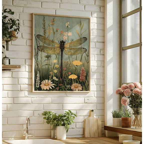 Dragonfly Print, Dragonfly Wall Art, Moody Wall Art, William Morris, Aesthetic Wall Decor, Dark Cottagecore Art, Dragonfly Gifts For Her