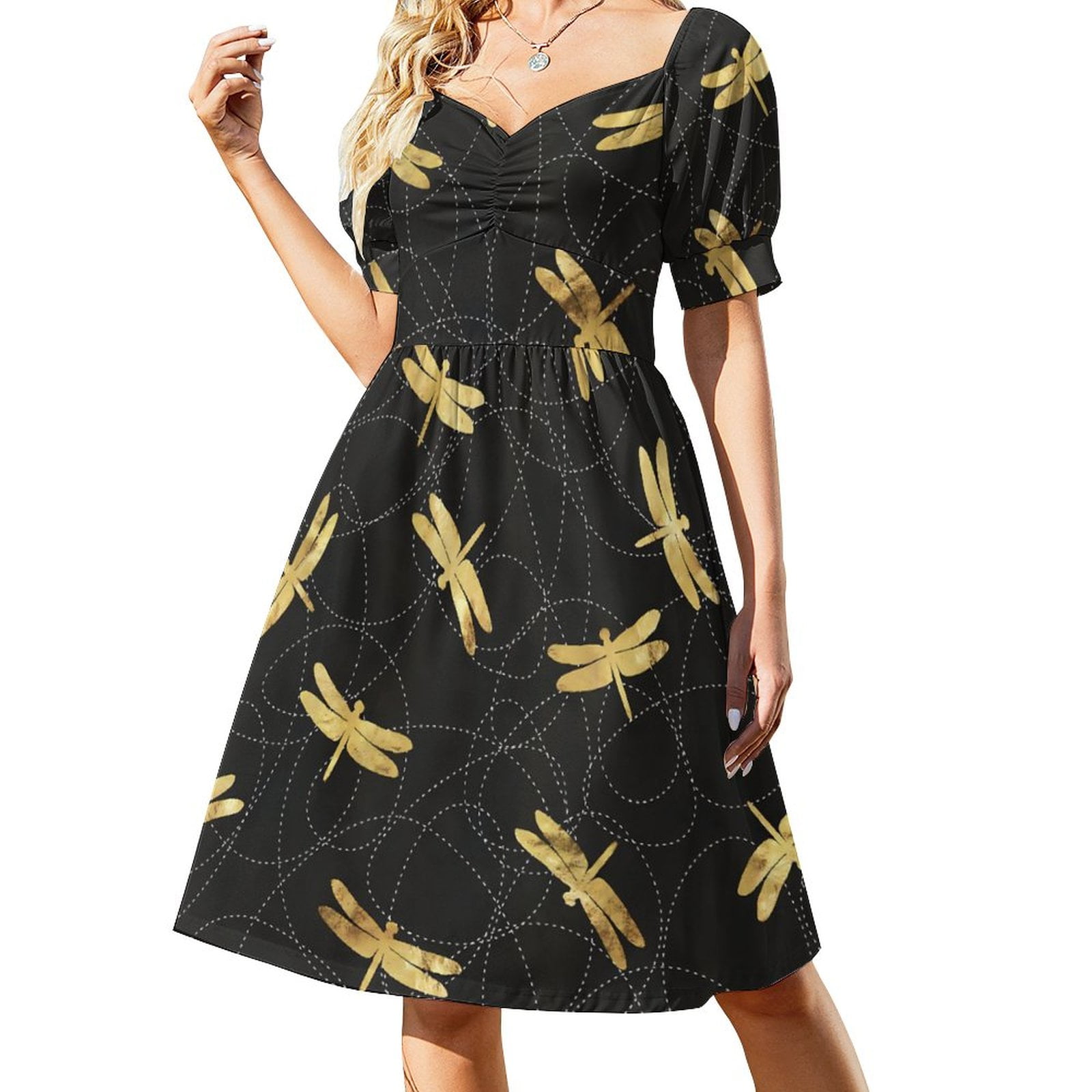 Dragonfly Print Dress Black and White Kawaii Dresses Summer Street Wear ...