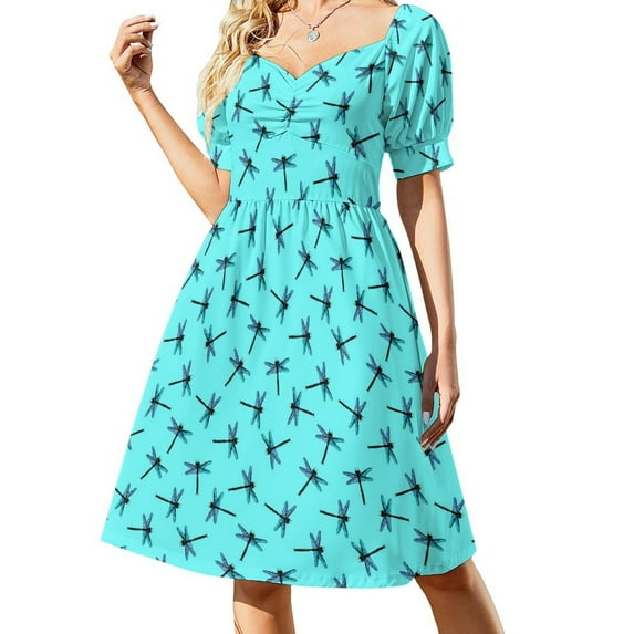 Dragonfly Print Dress Black and White Kawaii Dresses Summer Street Wear Casual Dress Custom