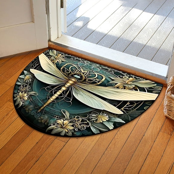 Dragonfly Print Semi-Circle Door Mat 31.5"x19.7", Quick Dry Absorbent Non-Slip Floor Rug for Entryway Kitchen Bathroom