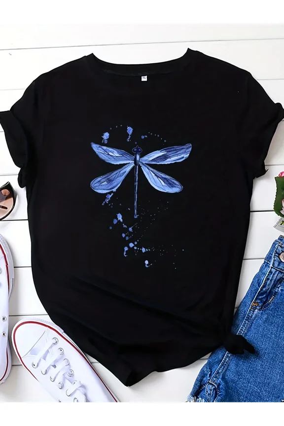 Dragonfly Print Soft Casual Nature-Inspired Peaceful Artwork Unisex T-Shirt, up to size 5XL