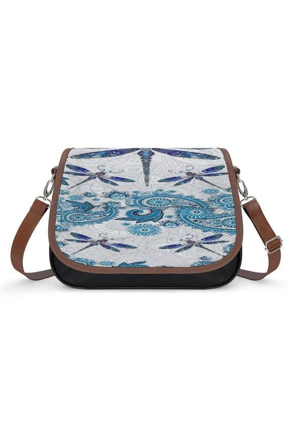 Dragonfly Print Vintage Crossbody Bag for Women Medium Leather Hobo Bags Shoulder Bag Classic City Leather Satchels