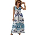 thumbnail image 1 of Dragonfly Print Womens Night Club Maxi Dress V Neck Sleeveless Bohemia Long Dresses, 1 of 9