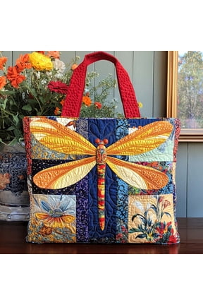 Dragonfly Quilted Tote Bag, Dragonfly Grace, Quilted Shoulder Bag, Nature Lover, Garden Gift, Reusable Market Tote