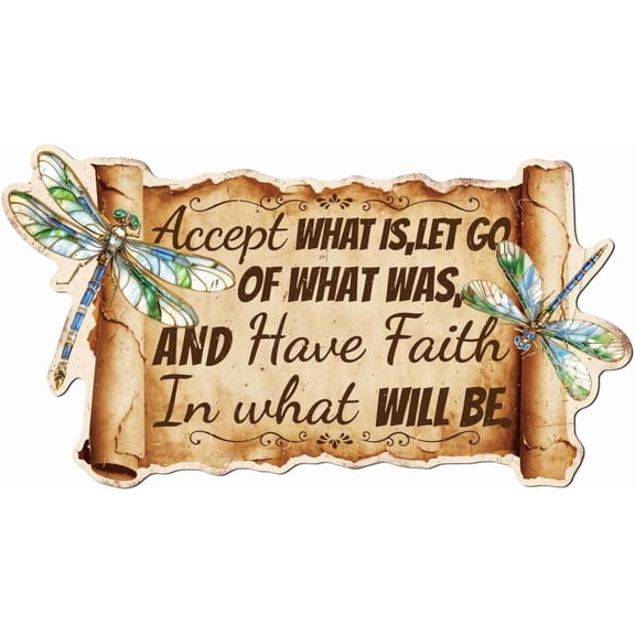 Dragonfly Quote Vintage Metal Tin Sign 14.9x10.4 Inch Dragonfly Accept What is Metal Sign Funny Inspirational Wall Art Poster Plaque Decor for Outdoor Home Gate Garage Bars Club Pubs Bathroom for DIY