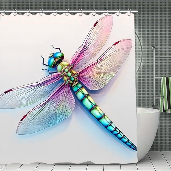 Dragonfly Realistic Insect Art Print Shower Curtain,Modern Fabric Waterproof Shower Curtain Set with Hooks,70.8×70.8Inch