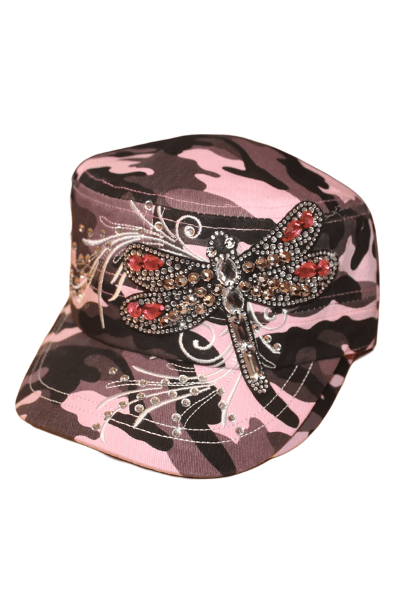 Dragonfly Rhinestone Women's Dazzle Cadet Hat (Pink Camo)