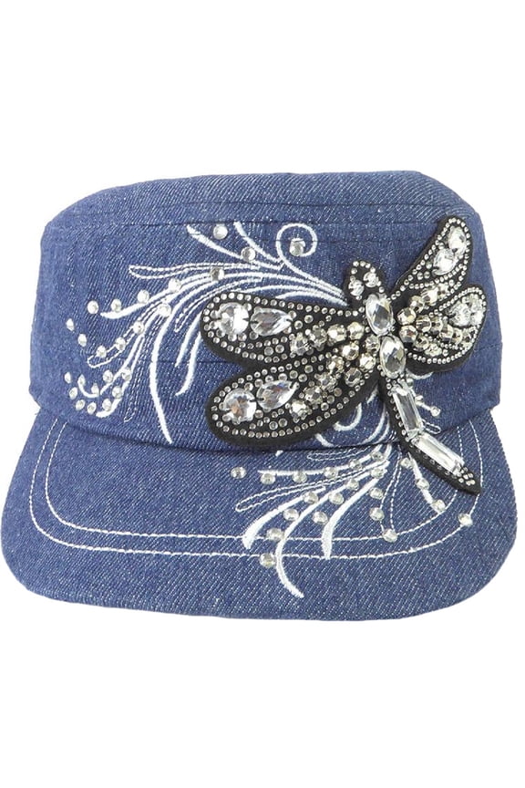 Dragonfly Rhinestone Women's Dazzle Cad Hat (Blue Denim)