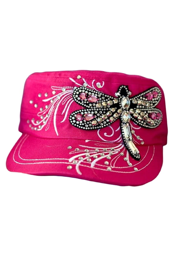 Dragonfly Rhinestone Women's Dazzle Cadet Hat (Pink)
