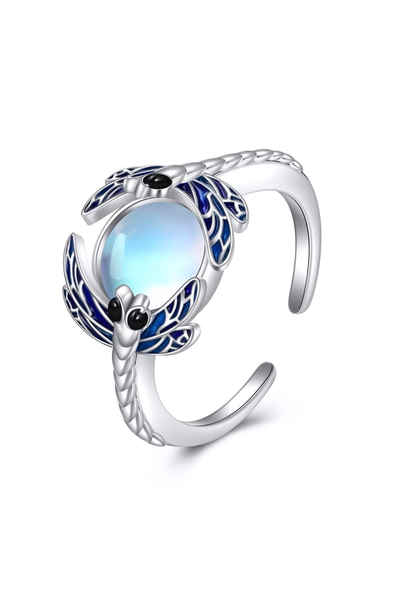 Dragonfly Ring 925 Sterling Silver Moonstone Jewelry Fashion Lucky Gift For Women Mother
