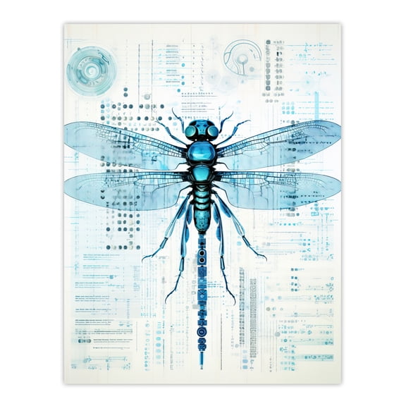 Dragonfly Robot Hybrid Secret Military Weapon Schematic Blueprint Futuristic Complex Arcane Manuscript Gift For Him Man Cave Unframed Wall Art Print Poster Home Decor Premium