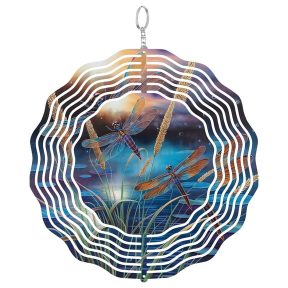 Dragonfly Round 3D Wind Spinner Hanging Outdoor Garden Yard Decoration Art Gift