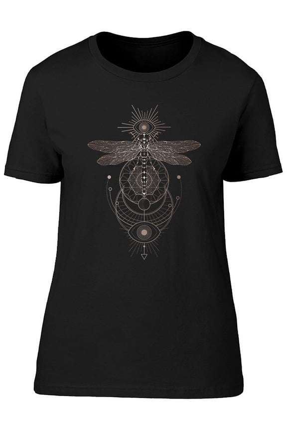 Dragonfly Sacred Geometric Style T-Shirt Women -Image by Shutterstock, Female Large